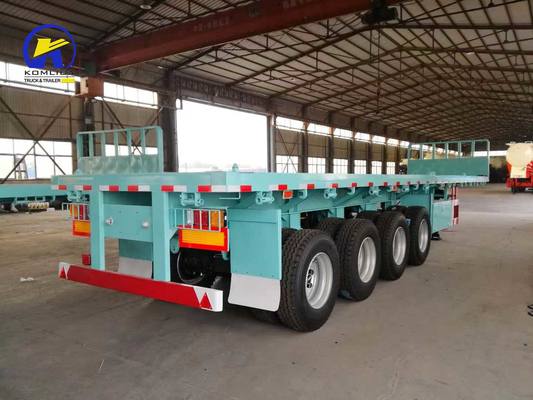 4 ejes 40FT 45FT 50ton remolque de cama plana con bloqueo de contenedores y Q345b acero viga principal