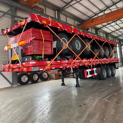 4 ejes 45FT semirremolque de cama plana con 12 unidades neumáticos y Q345b acero viga principal
