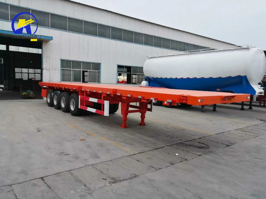 4 ejes 40FT 45FT 50ton remolque de cama plana con bloqueo de contenedores y Q345b acero viga principal