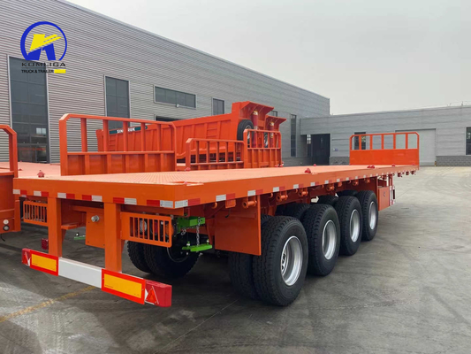 4 ejes 40FT 45FT 50ton remolque de cama plana con bloqueo de contenedores y Q345b acero viga principal