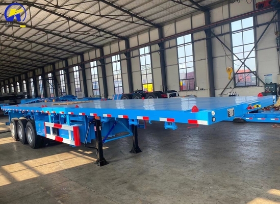 Buen estado de 3 ejes 40FT 48FT remolque de cama plana con y Jost dos velocidades pierna de apoyo