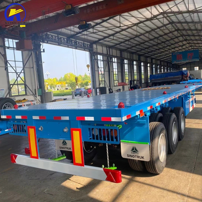 Buen estado de 3 ejes 40FT 48FT remolque de cama plana con y Jost dos velocidades pierna de apoyo