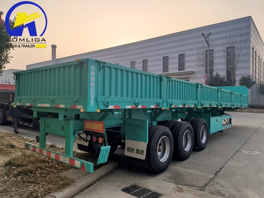 Semirremolque de carga de 600 mm de 3 ejes Verdant de color verde de pared lateral para necesidades del cliente