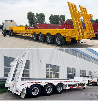 Sinotruk HOWO 3ejes 60t remolque semiabajo con rampa 7000-8000mm base de las ruedas de piso plano