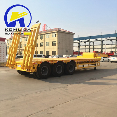 Suspensión mecánica 40FT de 3 ejes Semirremolque de banco plano/bajo para contenedores/máquinas