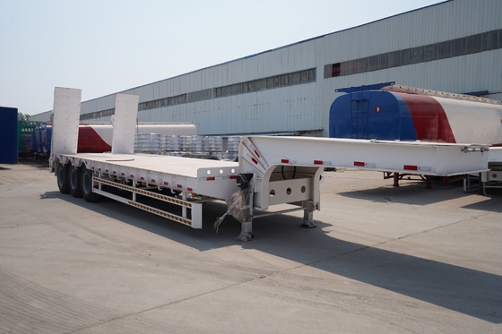 Maquinaria de cama baja Transporte de contenedores de cama plana Remolque de 3 ejes 4 ejes Camión de cama baja